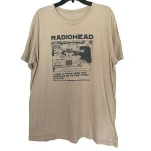 Vintage Radiohead Fast Track Status Ice Caps Melting Graphic Tee Beige Tan